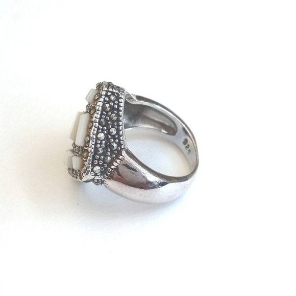 Vintage 925 Sterling Silver Mother Of Pearl Art Deco Ring 5.5 - Picture 11 of 15